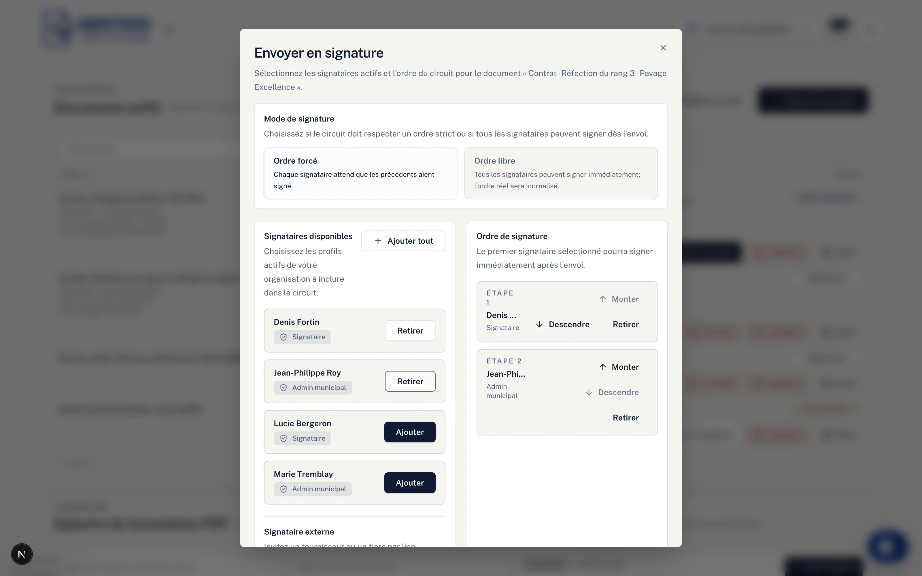 Configuration du circuit de signature